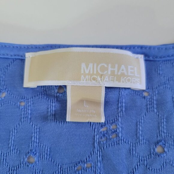 Michael Kors Eyelet Lace Ruffle Short Sleeve Blue Womens Large V Neck Floral - Picture 7 of 8